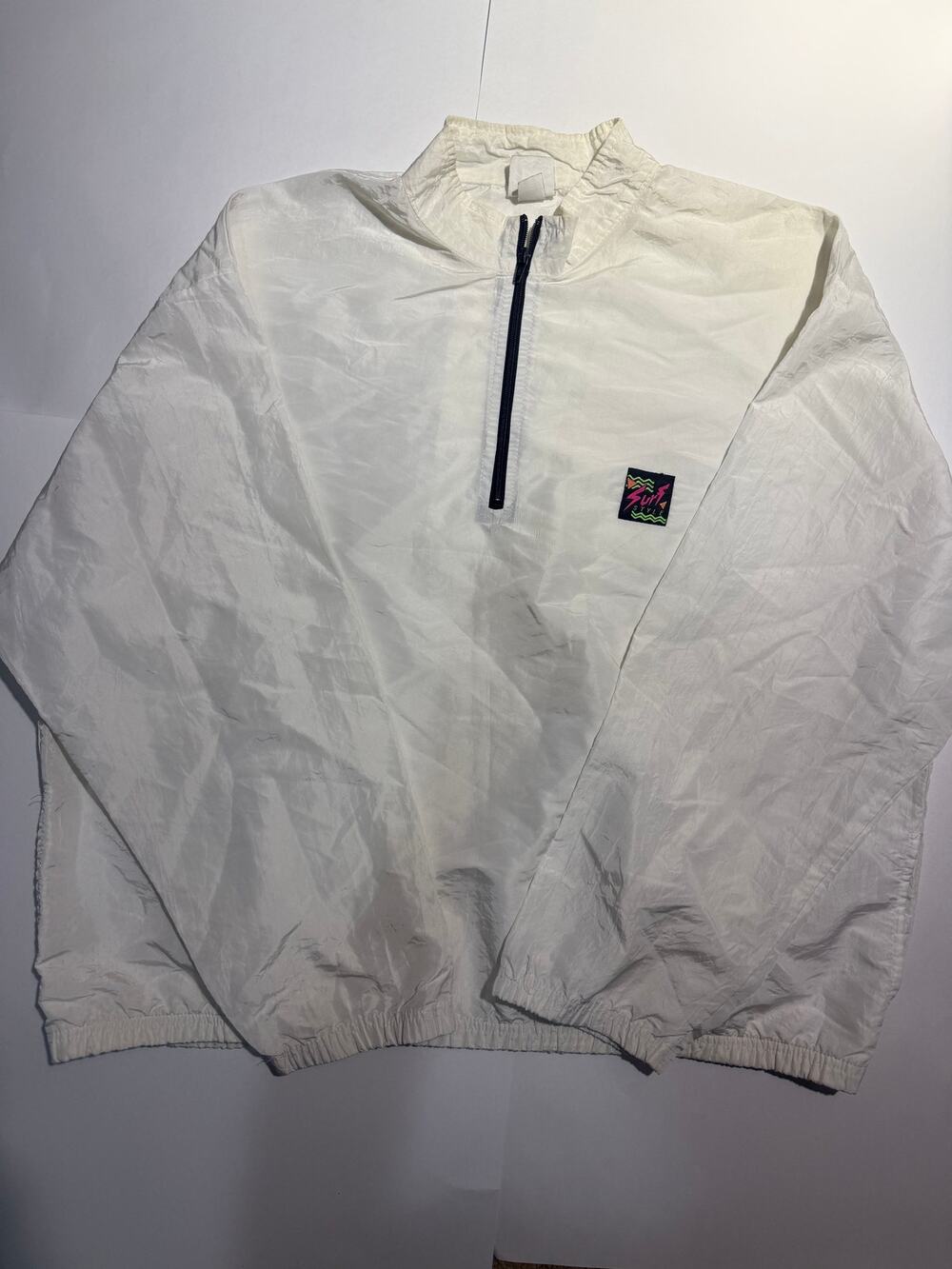 Vintage 90s Surf Style Half Zip Windbreaker Jacket White OSFA Made in USA